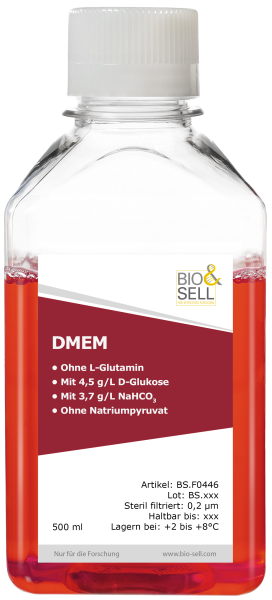 DMEM Flüssigmedium ohne Glutamin,ohne Natriumpyruvat, 500 ml