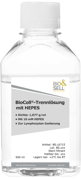 Soluzione di separazione BioColl® densità 1,077 g/ml, con HEPES, 500 ml